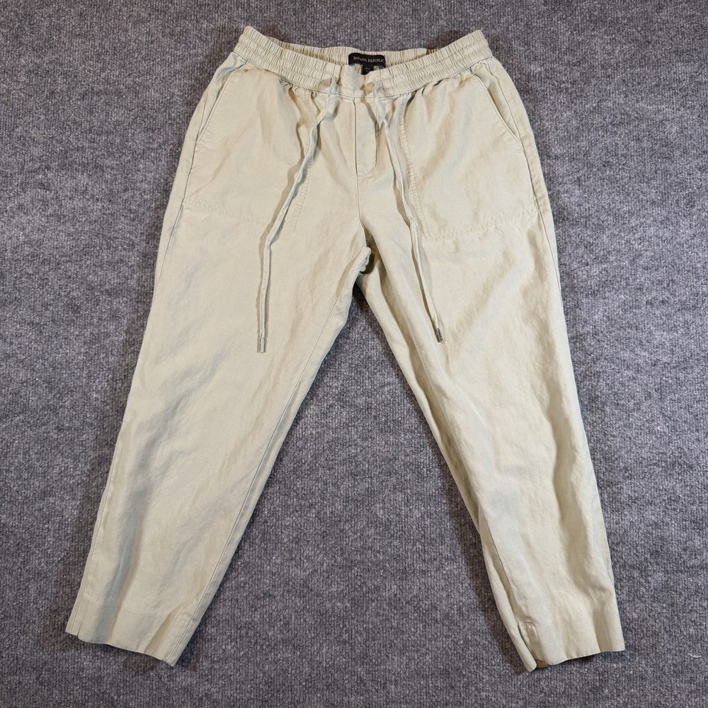 Banana Republic Women's Linen Blend Pants Green Size XS Stretch Waist